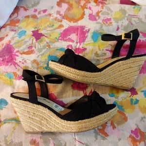 Montego Bay Club | Jute Black Canvas Espadrille Wedge Sandals 6.5